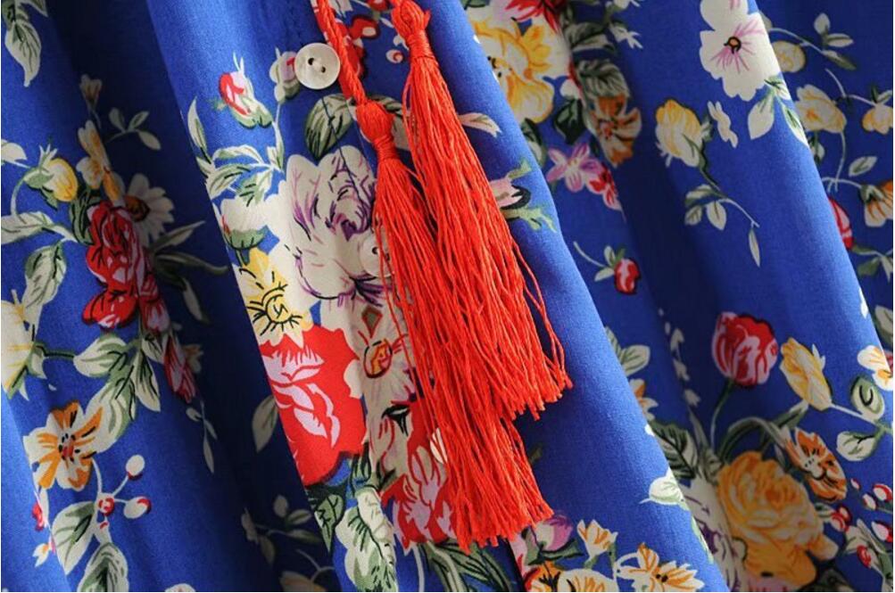 Blissful Blue Boho Floral Print Maxi Dress