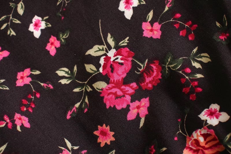 Black Rose Garden Boho Floral Print Maxi Dress