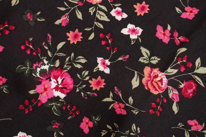 Burgundy Rose Boho Floral Print Midi Dress