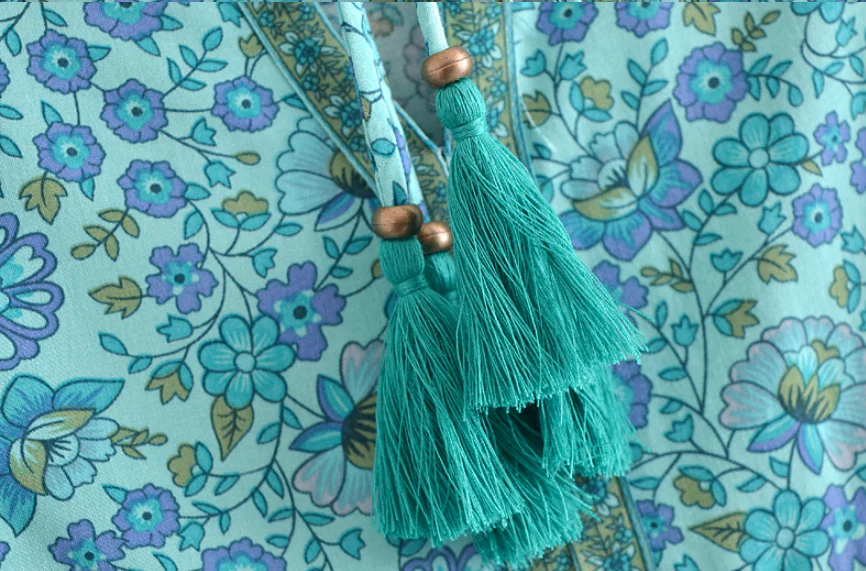 Calypso Camel Boho Floral Print Long Sleeve Midi Dress