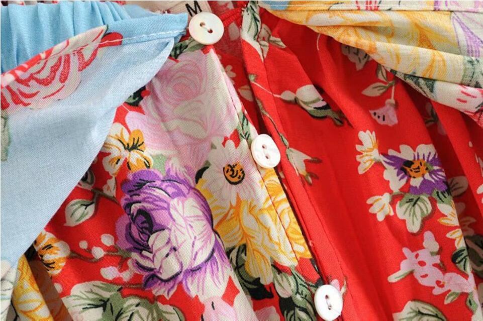 Romantic Red Boho Floral Print Maxi Dress