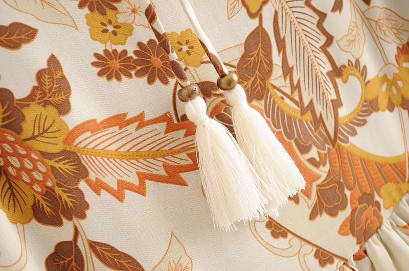 Golden Bloom Boho Floral Print Midi Dress