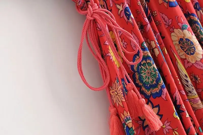 Red Songbird Boho Floral Print Midi Dress