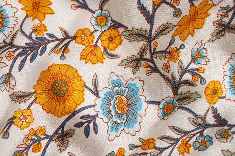 Sunlit Marigold Boho Floral Print Midi Dress