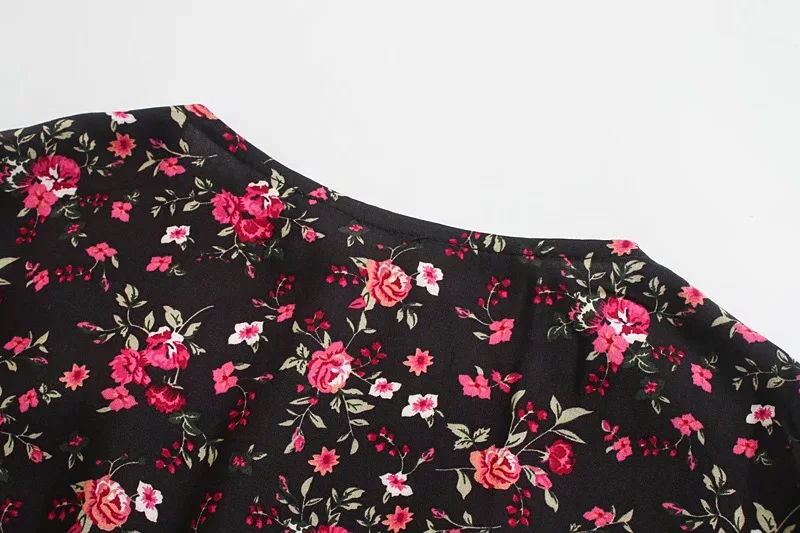 Burgundy Rose Boho Floral Print Midi Dress