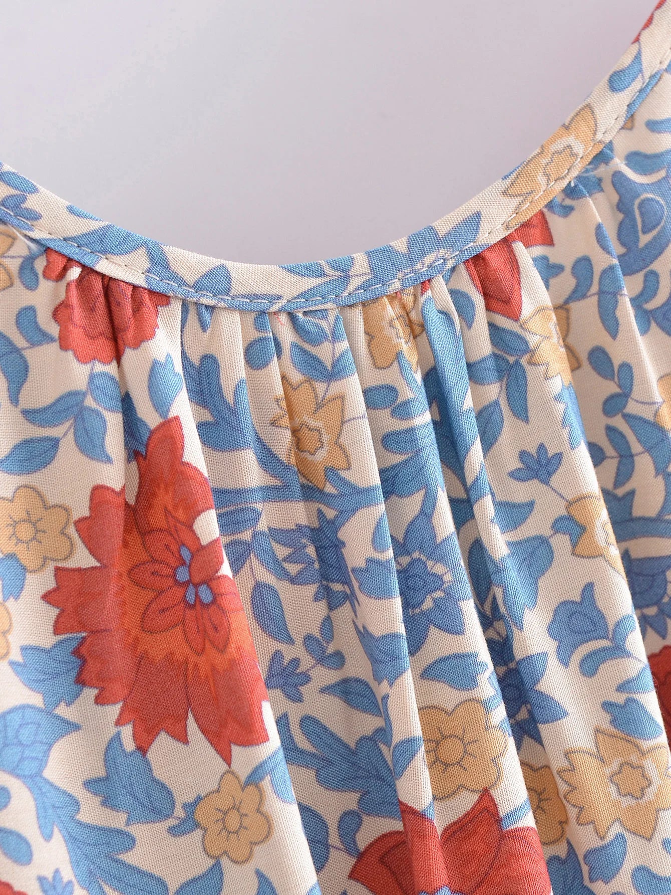 Tranquil Blue Boho Floral Print Maxi Dress