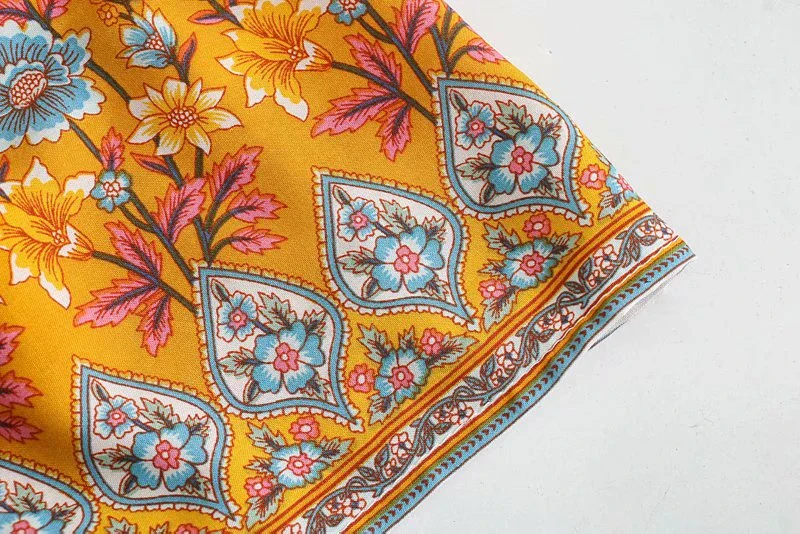 Sunlit Marigold Boho Floral Print Midi Dress