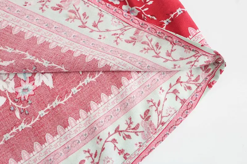 Red Rosebud Boho Floral Print Maxi Dress