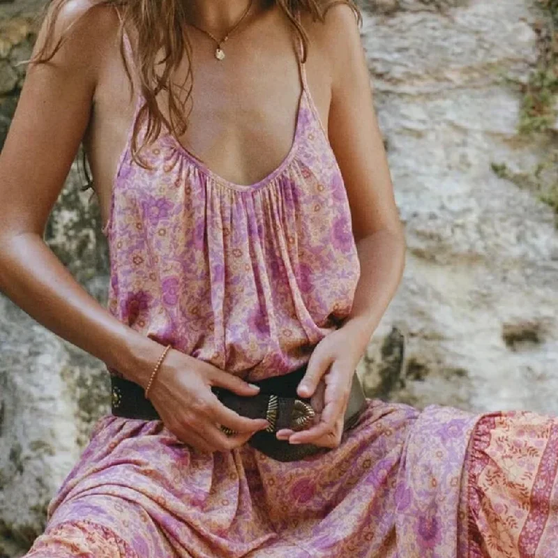 Sweet Orange Boho Floral Print Maxi Dress